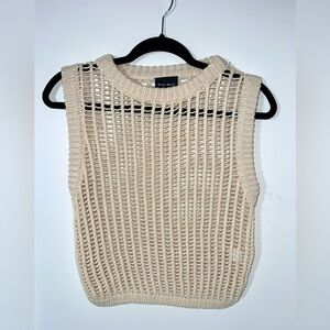 Miou Muse Womens Knit Tank Top Crochet Sleeveless Size Medium Beige